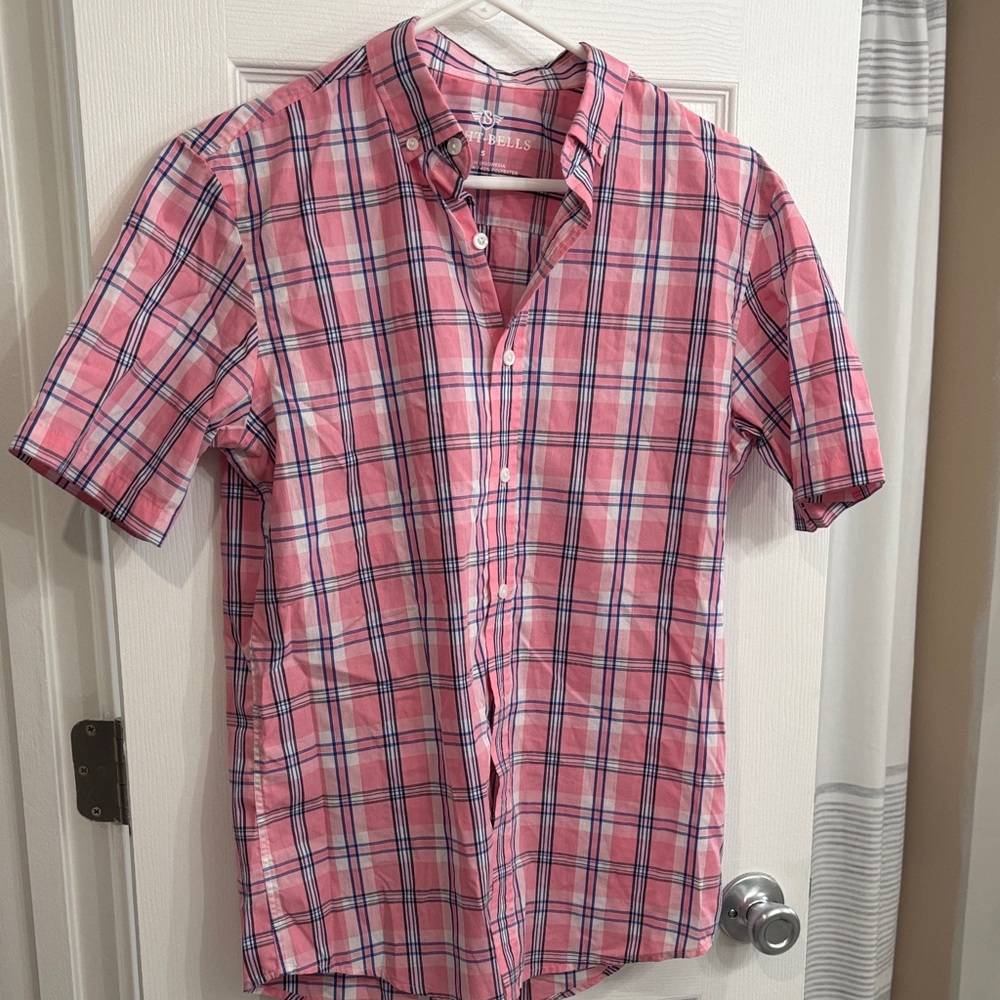 Men's Pink and Blue Plaid Button Down Shirt